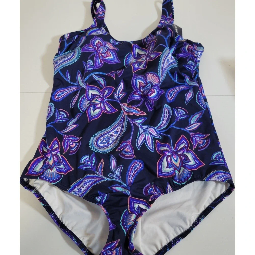 Lands End Women's One Piece Swimsuit Size 18 Floral NEW NWT Purple 1738